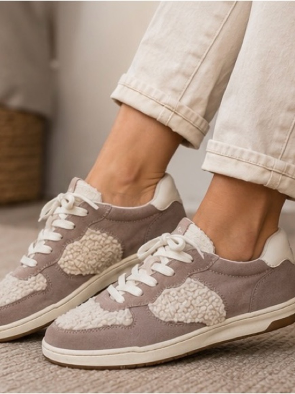 MWL by Madewell Sherpa Panel Sneakers Blush Taupe Cream Womenโs 11